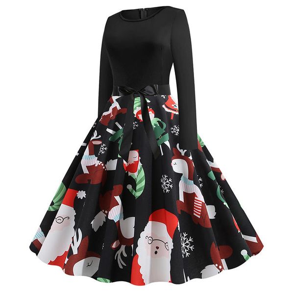 women vintage printing long sleeve high waist round neck christmas party dress, Black;gray
women vintage printing long sleeve high waist round neck christmas party dress, Black;gray