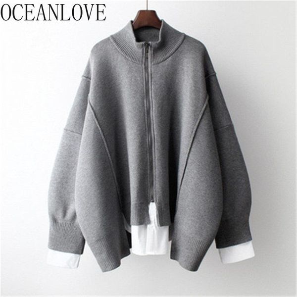 women's knits & tees oceanlove fake 2 pcs sweaters women patchwork zipper turtleneck autumn winter cardigans korean retro mujer chaquet, White
women's knits & tees oceanlove fake 2 pcs sweaters women patchwork zipper turtleneck autumn winter cardigans korean retro mujer chaquet, White