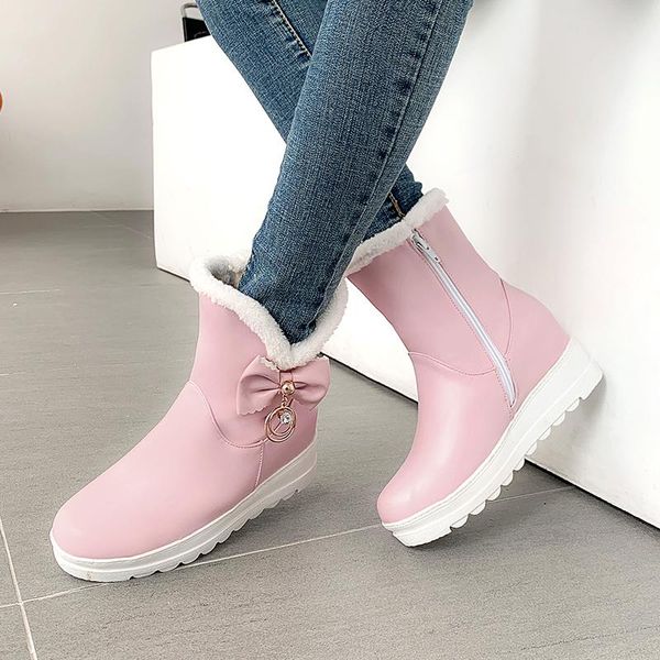 winter boots women female butterfly boots warm ankle bottes femme snow ladies winter shoes women platform, Black