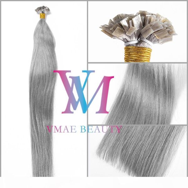 vmae ukrainian flat tip silky straight pre-bonded virgin remy keratin fusion 0.5g stand 200s double drawn golden gray human hair extensions, Black
