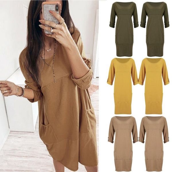 women solid style loose t-shirt maxi dress sleeve italian jersey cotton stretch pocket tunic dress lady jumper s-xl, White;black
women solid style loose t-shirt maxi dress sleeve italian jersey cotton stretch pocket tunic dress lady jumper s-xl, White;black