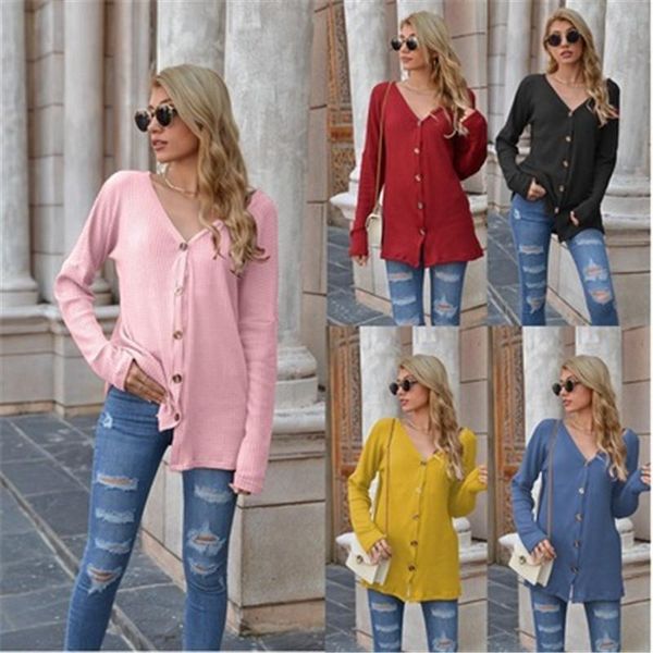 ladies waffle knit t-shirt fashion trend long sleeve v-neck cardigan designer female autumn new single-breasted casual loose tshirt, White
ladies waffle knit t-shirt fashion trend long sleeve v-neck cardigan designer female autumn new single-breasted casual loose tshirt, White