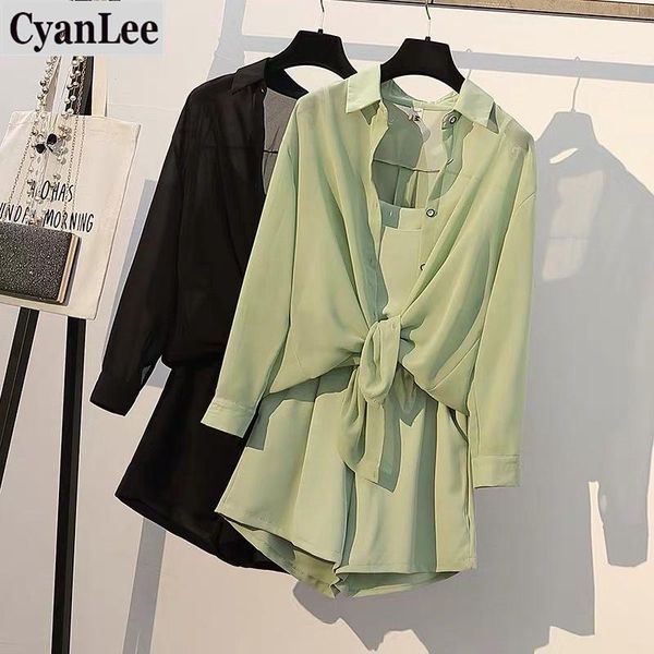 cyanlee summer women' suit 3 piece set chiffon blouses tank + loose shorts outfit wide leg long sleeve woman suits1, White
cyanlee summer women' suit 3 piece set chiffon blouses tank + loose shorts outfit wide leg long sleeve woman suits1, White