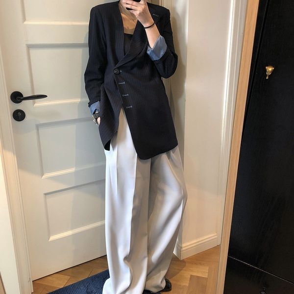 new female personality designer striped blazers printed irregular collar single button outwear jacket lady of the fancy office clothes hd0v, White;black
new female personality designer striped blazers printed irregular collar single button outwear jacket lady of the fancy office clothes hd0v, White;black
