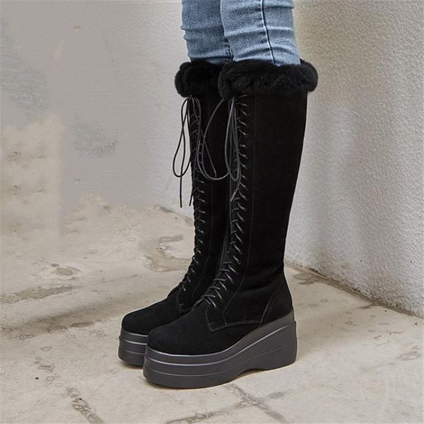 boots pxelena luxury real fur snow women knee high lace up cow suede wedge heels punk rock gothic long winter warm shoes, Black
boots pxelena luxury real fur snow women knee high lace up cow suede wedge heels punk rock gothic long winter warm shoes, Black