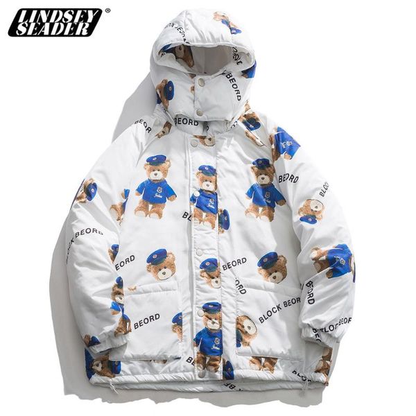 2020 mens hooded winter coat cartoon bears printed men new covered buttons cotton warm clothes thick fleece warm parkas coats, Black 
2020 mens hooded winter coat cartoon bears printed men new covered buttons cotton warm clothes thick fleece warm parkas coats, Black