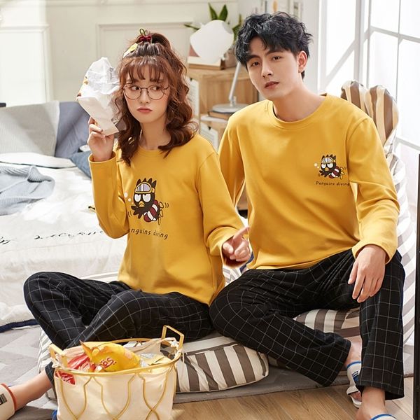 qweek spring autumn couple pajamas korean version cartoon print pyjamas women plus size cotton sleepwear women two piece y200425, Black;red 
qweek spring autumn couple pajamas korean version cartoon print pyjamas women plus size cotton sleepwear women two piece y200425, Black;red