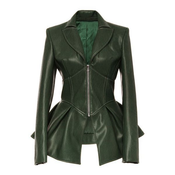 spring and autumn new temperament all-match suit collar hem ruffle slim locomotive pu leather jacket women, Black
spring and autumn new temperament all-match suit collar hem ruffle slim locomotive pu leather jacket women, Black