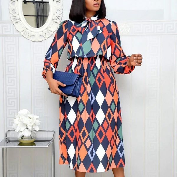 women printed dresses mid calf long lantern sleeves pleated with bowtie collar elastic waist african fashion vestidos female new, Black;gray
women printed dresses mid calf long lantern sleeves pleated with bowtie collar elastic waist african fashion vestidos female new, Black;gray
