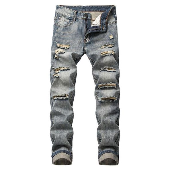 2020 autumn spring men's ripped streetwear destroyed hip hop bike jeans trendy holes straight pants homme denim trouers, Blue
2020 autumn spring men's ripped streetwear destroyed hip hop bike jeans trendy holes straight pants homme denim trouers, Blue