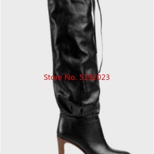 women over knee boots high heels chaussure gladiator pointed toe lace up single shoes woman zapatos mujer sapato d196 t200425, Black