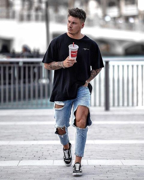 men's jeans trendy streetwear distressed big hole for men ripped skinny denim pencil pants man hollow out ninth calca masculina, Blue
men's jeans trendy streetwear distressed big hole for men ripped skinny denim pencil pants man hollow out ninth calca masculina, Blue