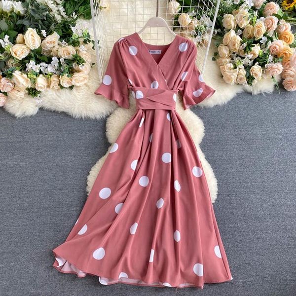 new polka dot dress women v neck high waist holiday party long korean style french casual chic pea dresses, Black;gray
new polka dot dress women v neck high waist holiday party long korean style french casual chic pea dresses, Black;gray