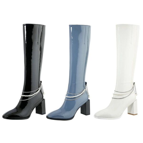 boots women genuine leather knee high fashion chain zipper knight thick heel square toe long autumn lady shoes, Black
boots women genuine leather knee high fashion chain zipper knight thick heel square toe long autumn lady shoes, Black