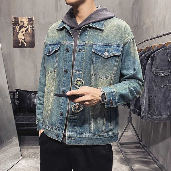 2020 new spring men's long sleeve lapel youth casual loose denim jacket, Black;brown
2020 new spring men's long sleeve lapel youth casual loose denim jacket, Black;brown
