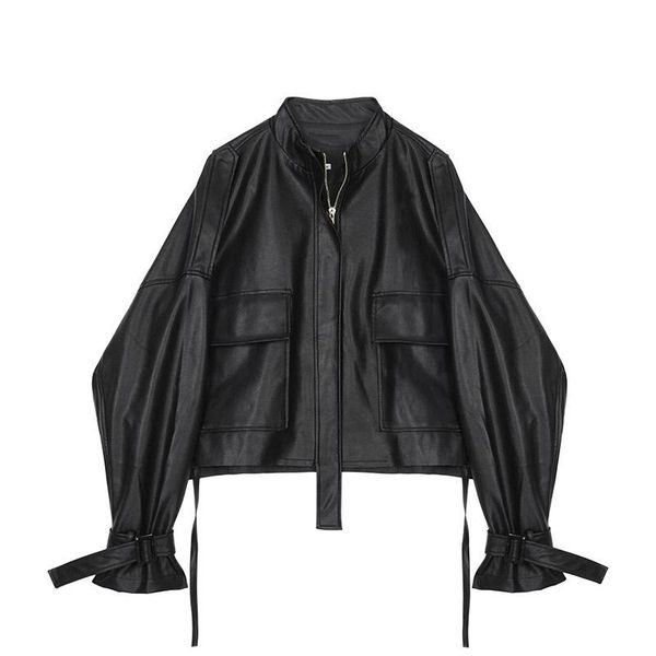 short drawstring bandage cloth female leather jacket long sleeve classic women's leather jacket new 2020 spring women's, Black
short drawstring bandage cloth female leather jacket long sleeve classic women's leather jacket new 2020 spring women's, Black