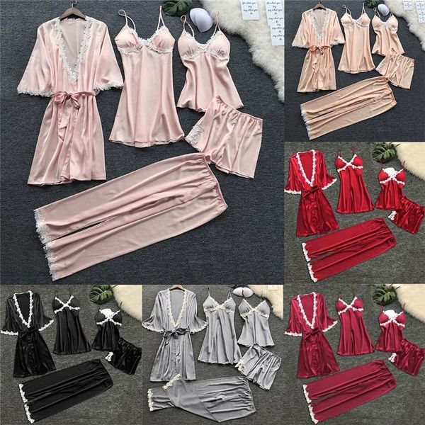 5pc suit women sleepwear lingerie nightwear underwear babydoll sleepwear dress, Black;red