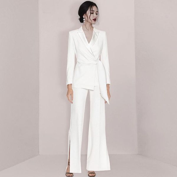 casual white women suits elegant korean blazer women pants suits set uniform business pant office conjunto clothing eg50xf 
casual white women suits elegant korean blazer women pants suits set uniform business pant office conjunto clothing eg50xf