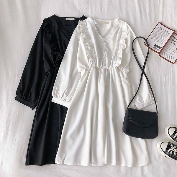 korobov elegant ruffles v neck women dress 2020 new chic korean high waist mid dresses vintage solid vestidos femme1, Black;gray
korobov elegant ruffles v neck women dress 2020 new chic korean high waist mid dresses vintage solid vestidos femme1, Black;gray