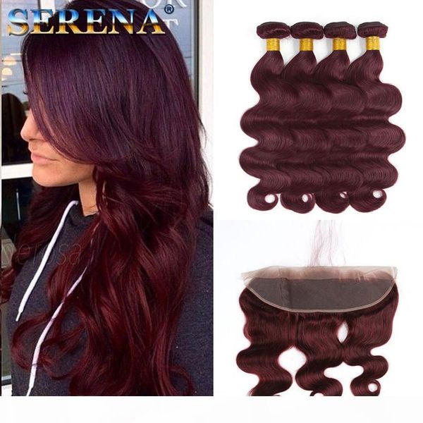 #99j wine red malaysian body wave human hair bundle deals 4pcs with frontals 5pcs lot burgundy 13x4 full lace frontal closure with weaves, Black;brown
#99j wine red malaysian body wave human hair bundle deals 4pcs with frontals 5pcs lot burgundy 13x4 full lace frontal closure with weaves, Black;brown