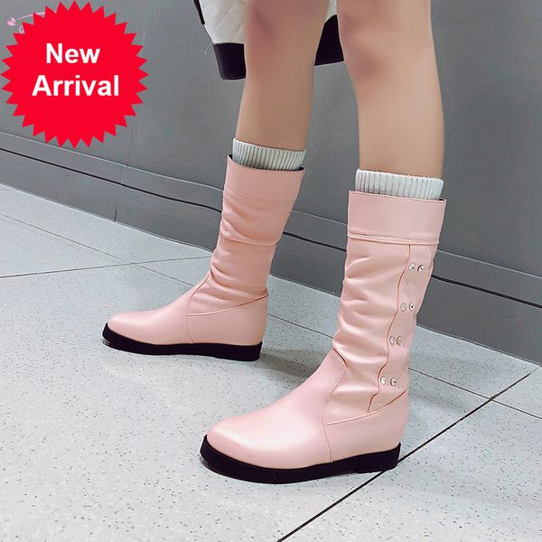 2021 the new party style round mid-calf calf toe knitting plied elastic glass with robust low heel boots motorcycle women's shoes o9o8, Black