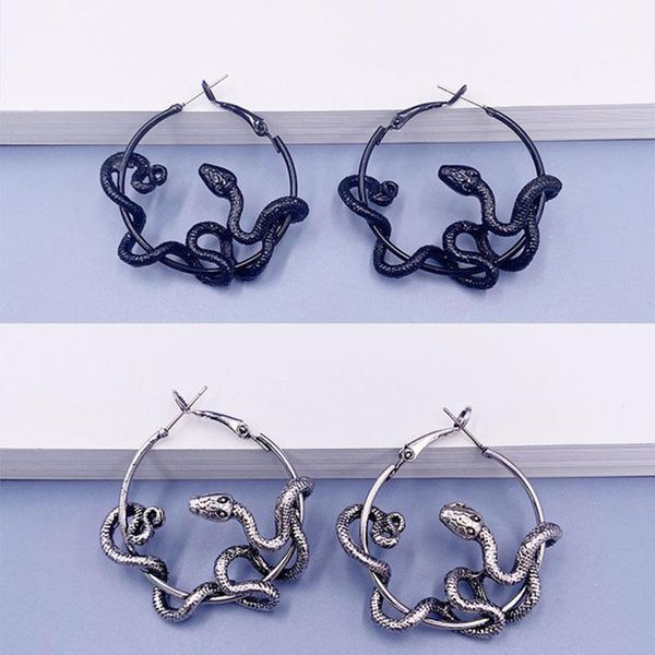 cool punk snake hoop earrings crazy twining snake hoop earrings personality statement party jewelry, Golden;silver
