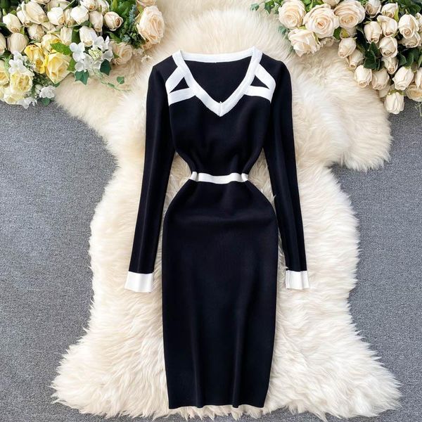 casual dresses ins color matching v-neck elastic waist slim dress women's autumn and winter long sleeve vestidos n5751, Black;gray
casual dresses ins color matching v-neck elastic waist slim dress women's autumn and winter long sleeve vestidos n5751, Black;gray