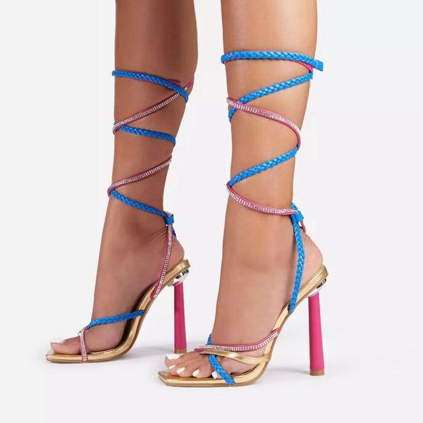 cylindrical shape heel calf bandage sandals luxury rhinestone high heels gladiator's sandals women weave lace-up shoes 2021 new, Black
cylindrical shape heel calf bandage sandals luxury rhinestone high heels gladiator's sandals women weave lace-up shoes 2021 new, Black