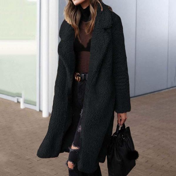 women's fur & faux winter coat ladies solid color night vision collar plush thick warm wide waist long teddy jacket casual style, Black
women's fur & faux winter coat ladies solid color night vision collar plush thick warm wide waist long teddy jacket casual style, Black