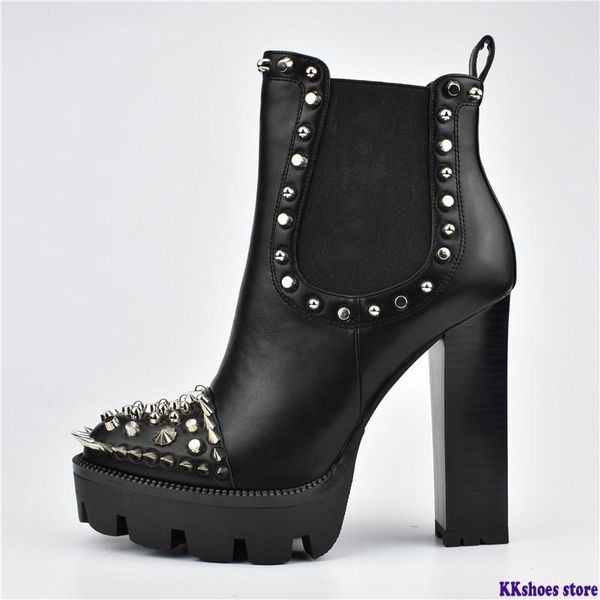 2020 ankle boots for women pu round toe autumn winter boots rivet punk high heels platform woman shoes, Black
2020 ankle boots for women pu round toe autumn winter boots rivet punk high heels platform woman shoes, Black