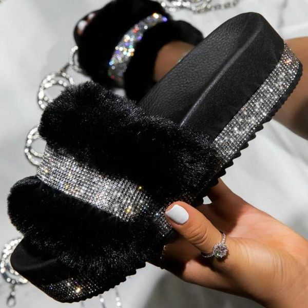 slippers luxury designer women fur rhinestone platform wedges heel solid fluffy furry slides outside shoes ladies whosale, Black
slippers luxury designer women fur rhinestone platform wedges heel solid fluffy furry slides outside shoes ladies whosale, Black