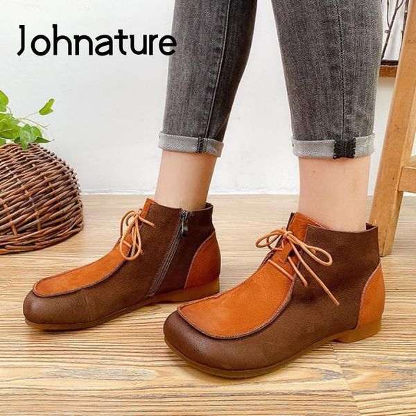 boots johnature women 2021 autumn genuine leather lace-up shoes round toe flat with mixed colors ankle platform boots1, Black
boots johnature women 2021 autumn genuine leather lace-up shoes round toe flat with mixed colors ankle platform boots1, Black