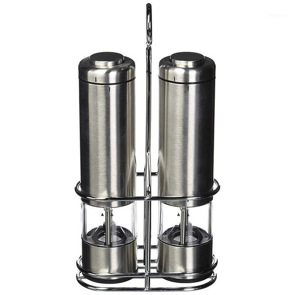 electric salt and pepper grinder set - battery operated, stainless steel, refillable and adjustable ceramic coarseness core shak1
electric salt and pepper grinder set - battery operated, stainless steel, refillable and adjustable ceramic coarseness core shak1