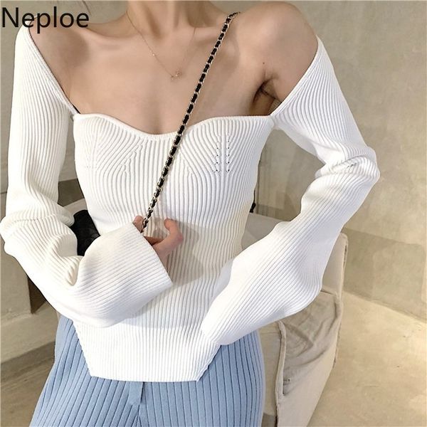 neploe knitted sweater spring 2020 strapless long sleeve ladies pullover fashion casual square collar female lj201126, White;black
neploe knitted sweater spring 2020 strapless long sleeve ladies pullover fashion casual square collar female lj201126, White;black