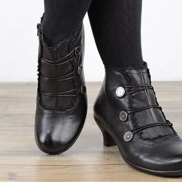 women's high heels ankle boots retro lace-up low heel boots fashion ladies victorian retro round toe leather women, Black
women's high heels ankle boots retro lace-up low heel boots fashion ladies victorian retro round toe leather women, Black