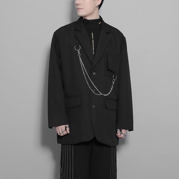 men's suits & blazers hong kong style metal chain decoration design casual small suit jacket autumn, White;black
men's suits & blazers hong kong style metal chain decoration design casual small suit jacket autumn, White;black
