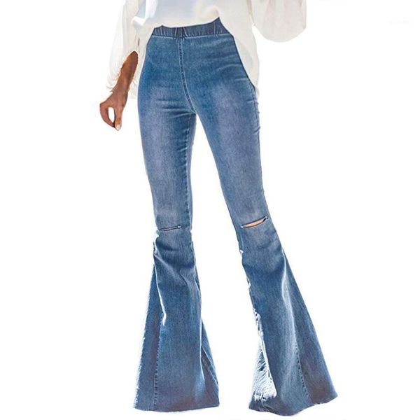2020 elegant generous women destoryed flare jeans elastic waist bell bottom denim pants cracked knee women's jeans large sizes1, Blue
2020 elegant generous women destoryed flare jeans elastic waist bell bottom denim pants cracked knee women's jeans large sizes1, Blue