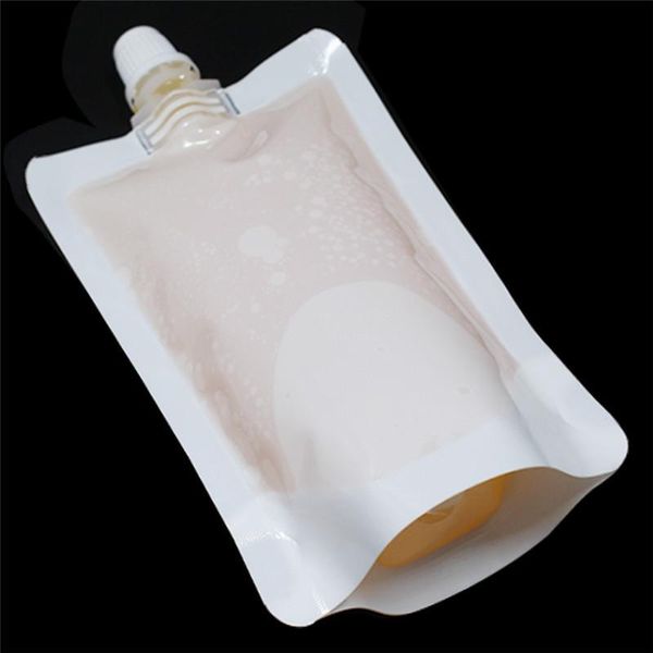 Wholesale 3 Design Silver White Transparent Spout Pouch Beverage Packaging Stand Up Plastic Aluminum Foil Juice Drink Liquid Bag H Sqcitc