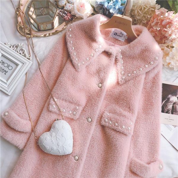 women's wool & blends winter mink hair coat french sweet light luxury pearl accessories doll collar mid-length outer jacket girl overco, Black
women's wool & blends winter mink hair coat french sweet light luxury pearl accessories doll collar mid-length outer jacket girl overco, Black
