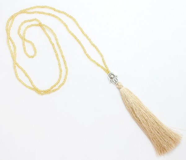 pendant necklaces design boho bohemian jewelry handmade fatima hand tassel friendship long fashion collar seed bead for women, Silver
pendant necklaces design boho bohemian jewelry handmade fatima hand tassel friendship long fashion collar seed bead for women, Silver
