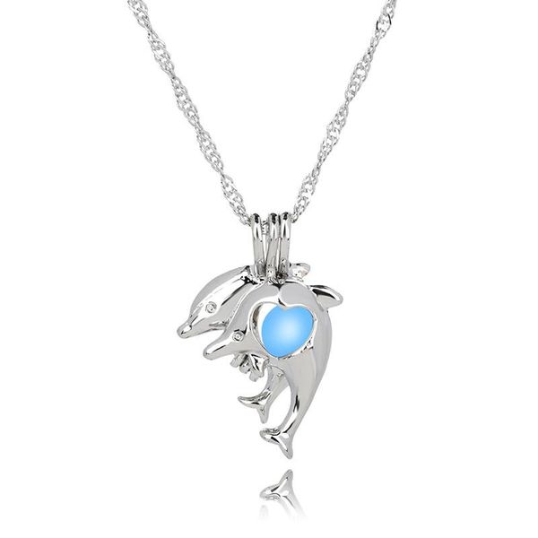 pendant necklaces lovely style jumping dolphins short chain glowing locket necklace, Silver 
pendant necklaces lovely style jumping dolphins short chain glowing locket necklace, Silver