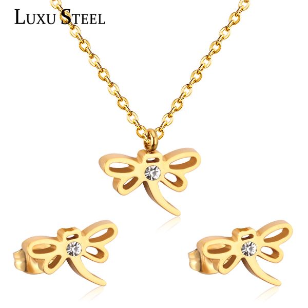 luxusteel stainless steel necklace set earring fashion jewelry brinco party gold color dragonfly pendant necklace female friend, Silver
luxusteel stainless steel necklace set earring fashion jewelry brinco party gold color dragonfly pendant necklace female friend, Silver