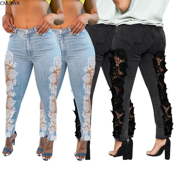 women's jeans cm.yaya women lace patchwork denim pants retro solid hollow out ripped trousers street skinny high waist lady, Blue
women's jeans cm.yaya women lace patchwork denim pants retro solid hollow out ripped trousers street skinny high waist lady, Blue