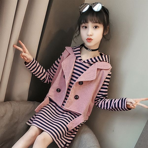 children 2020 new style girls autumn mid-length stripes hoodie skirt girl's waistcoat coat western style two-piece setx1019, White
children 2020 new style girls autumn mid-length stripes hoodie skirt girl's waistcoat coat western style two-piece setx1019, White