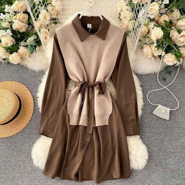 2021 new female fall school set-down style collar long button dress + no sleeves crocheted vest suit parts 3rk4, Black;gray
2021 new female fall school set-down style collar long button dress + no sleeves crocheted vest suit parts 3rk4, Black;gray