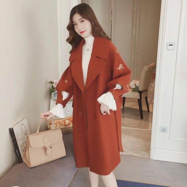 women's wool & blends fashion embroidery long coat loose pockets blend and jacket turn-down collar women coats autumn winter, Black
women's wool & blends fashion embroidery long coat loose pockets blend and jacket turn-down collar women coats autumn winter, Black