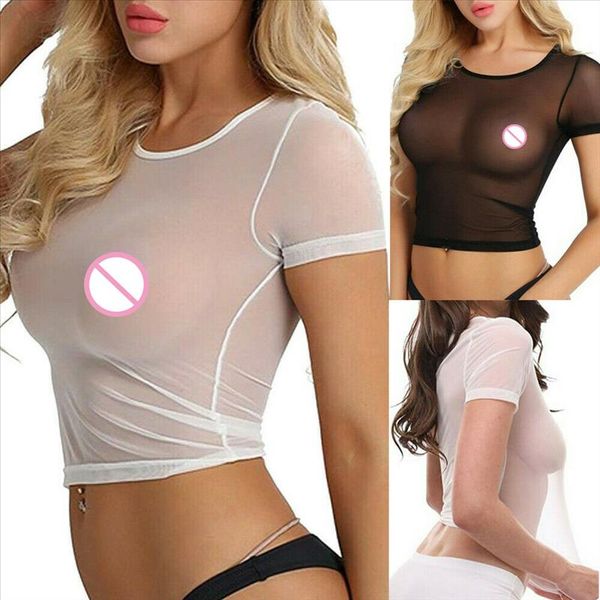 women see through transparent blouse sheer mesh short sleeve crop slim shirt blouse ladies, White
women see through transparent blouse sheer mesh short sleeve crop slim shirt blouse ladies, White
