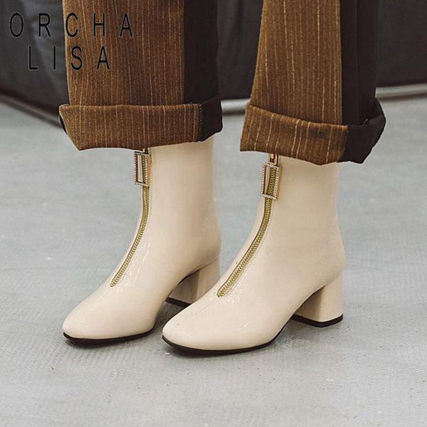 orcha lisa patent leather thick heel ankle boots front zipper apricot female party med heels shoes big size 14 15 16, Black
orcha lisa patent leather thick heel ankle boots front zipper apricot female party med heels shoes big size 14 15 16, Black