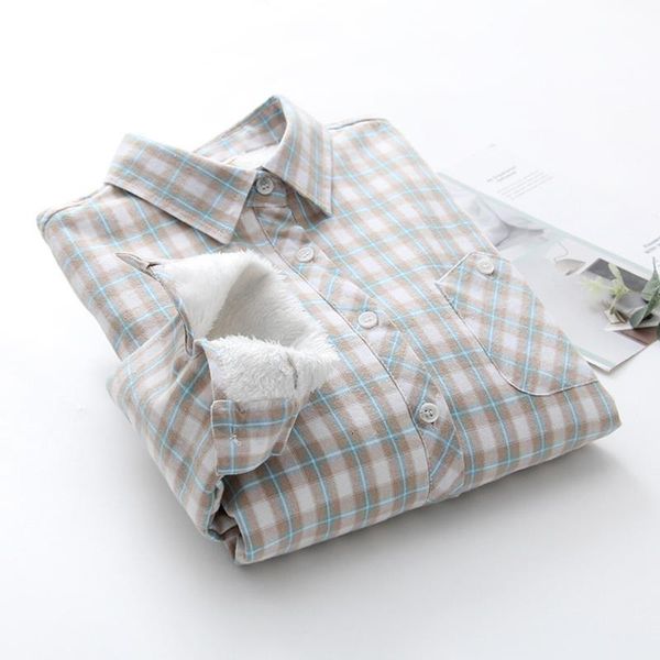 women winter velvet thick keep warm plaid blouses long sleeve buttons cap sleeve pocket shirt feminine shirts checked shirt women, White
women winter velvet thick keep warm plaid blouses long sleeve buttons cap sleeve pocket shirt feminine shirts checked shirt women, White