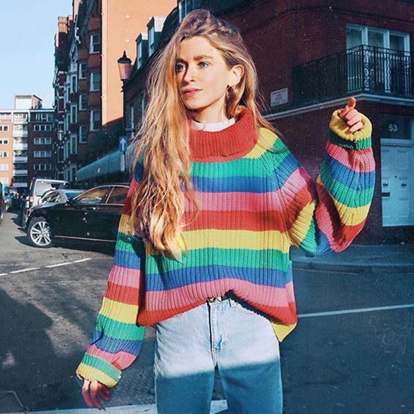 popular rainbow stripe sweaters woman fashion oversized sweater for women casual loose jumper female pull kobieta swetry, White;black
popular rainbow stripe sweaters woman fashion oversized sweater for women casual loose jumper female pull kobieta swetry, White;black
